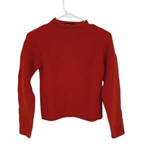 Ann Taylor Lambswool Sweater Red/Orange Floral Mock Neck Knit Top Women M‎ Cozy